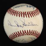 1987-94 500 Home Run Club Multi Signed OAL Brown Baseball w/ 12 Signatures Including Ted Williams, Hank Aaron, Mickey Mantle & More (JSA)