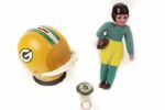 1960s Green Bay Packers Memorabilia Collection - Lot of 3 w/ Pinback Button, Doll and Piggy Bank 
