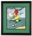 1990s Woody Woodpecker Hand Painted Illustration Cel 17" x 19" Framed Display 
