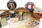 1942-1990s Assorted Lot Of Baseball Gloves Bat Ball Basketballs Books Artwork Toys 