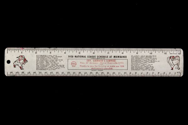 1958 Milwaukee Braves County Stadium Home Schedule Ruler