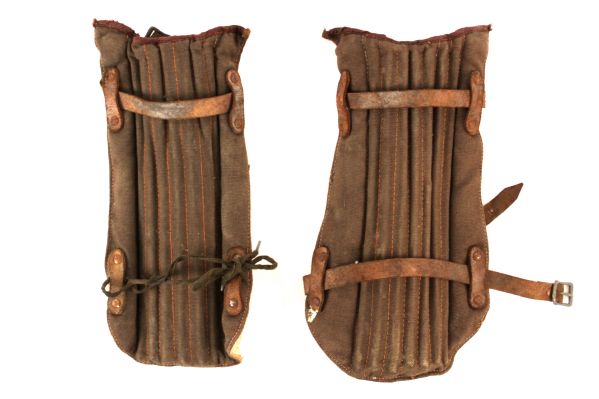 1920s circa Reeded Football Shin Guards w/ Adjustable Leather Straps