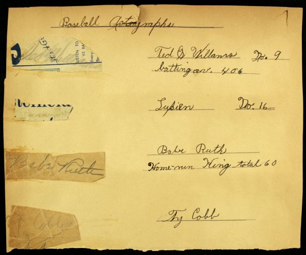 1934-42 Ty Cobb Babe Ruth Ted Williams Tony Lupien Signed Cut Collection w/ (5) New Fenway Park Rain Checks (JSA)