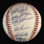 1984 circa Milwaukee Brewers/New York Yankees Signed OAL Brown Baseball w/ 22 Signatures Including Bob Lemon, Pete Vukovich, Cecil Cooper & More (JSA)