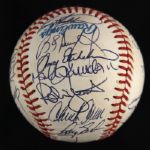 1987 Milwaukee Brewers Team Signed OAL Brown Baseball w/ 30 Signatures Including Robin Yount, Paul Molitor, Teddy Higuera & More (JSA)