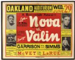 1938 Lou Nova vs. Domingo Valin Nash Garrison vs. Frankie Simms Sunny Jim McVey vs. Bob Larue 23" x 29" Framed Broadside 