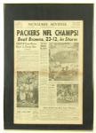 1965 Green Bay Packers World Champions 20" x 28" Framed Milwaukee Sentinel