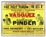 1971 David "Baby" Vasquez vs. Enrique Pinder Felt Fourm 22" x 28" Framed Broadside