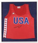 1983 Mary Decker Gold Medalist Signed 21" x 24" Framed Race Worn USA Running Jersey (MEARS LOA) 