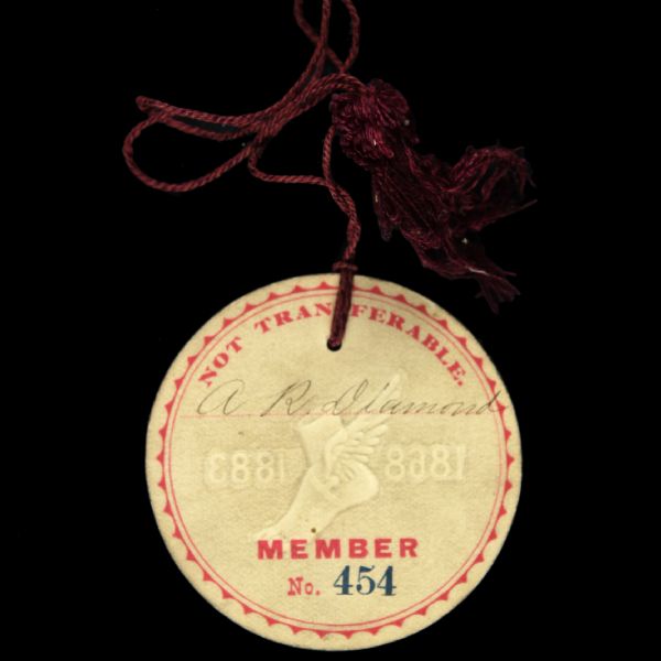 1883 New York Athletic Club Circular Membership Badge #454 Issued to A.R. Diamond