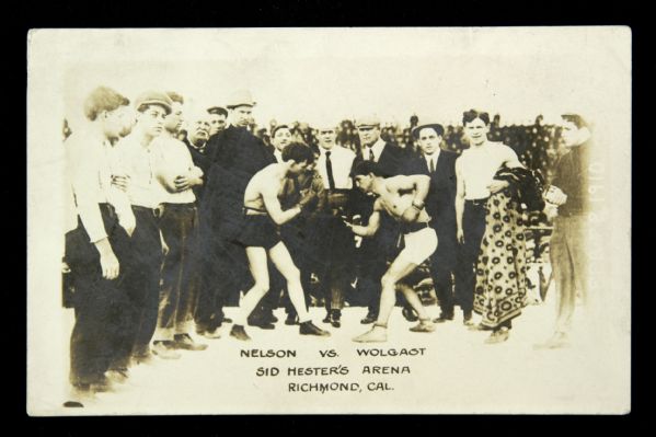 1910 Battling Nelson vs. Ad Wolgast Lightweight Championship Bout 3.5" x 5.25" Postcard