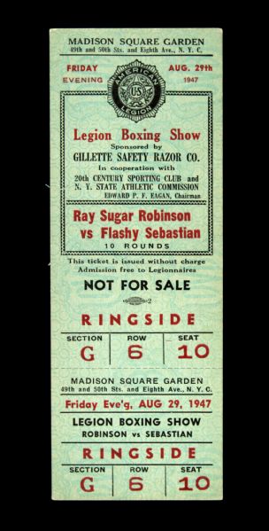 1947 Sugar Ray Robinson vs. Flashy Sebastian Madison Square Garden Ticket