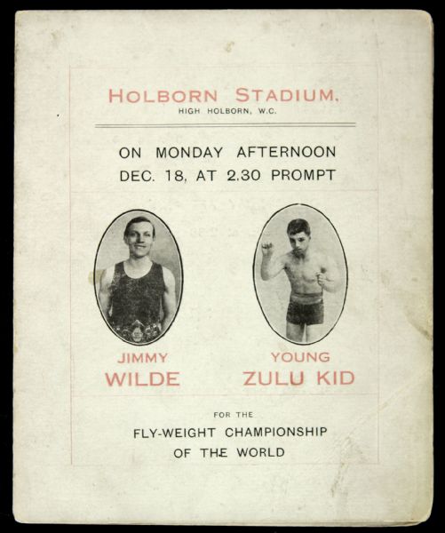 1916 Jimmy Wilde vs. Young Zulu Kid First Ever World Flyweight Champion Fight Program