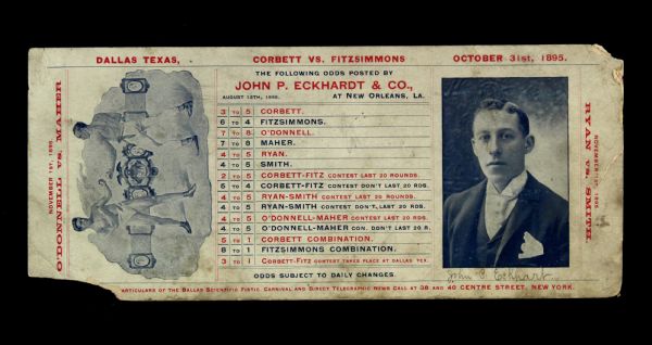 1895 James Corbett vs. Bob Fitzsimmons Betting Odds Sheet