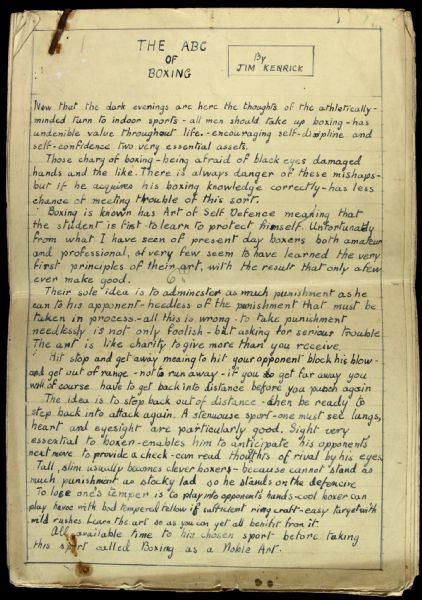 1898-1914 Jim Kenrick "The ABC of Boxing" Original Manuscript