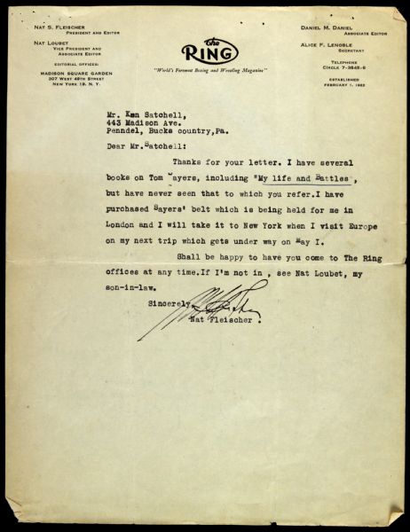 1957 Nat Fleischer Ring Magazine Founder Signed Correspondence