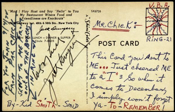 1920s Jack Dempsey Heavyweight Champion Signed Postcard (JSA)