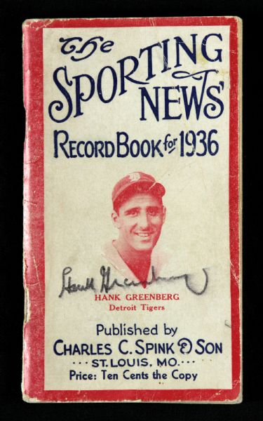 1936 Hank Greenberg Detroit Tigers Signed Sporting News Record Book (JSA)
