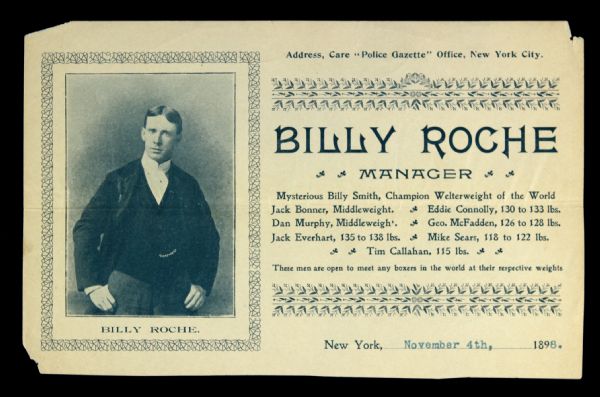 1898 Billy Roche Boxing Manager 5" x 8" Handbill