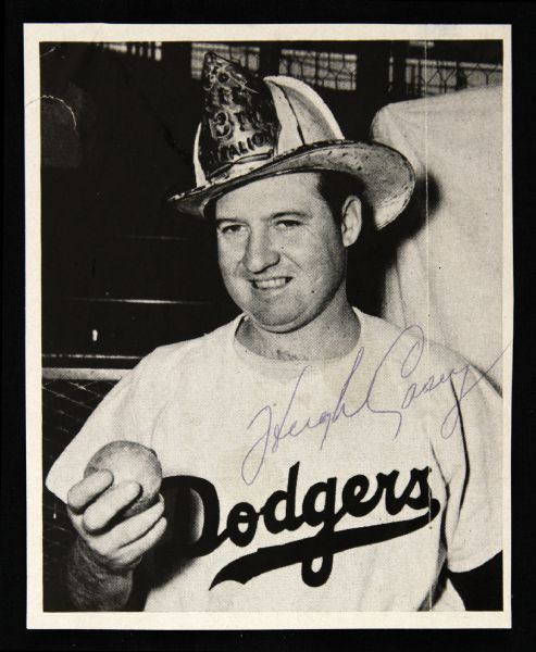1940s Hugh "The Fireman" Casey Brooklyn Dodgers Signed 3.5" x 4.5" Photo (JSA) 