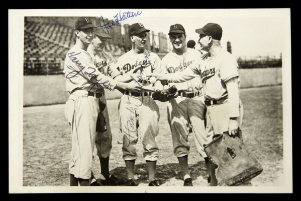 1946-48 Harry Taylor Joe Hatten Hank Behrman Brooklyn Dodgers Signed 3.5" x 5.5" Postcard (JSA)