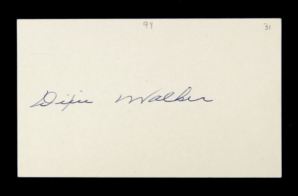 1950s Dixie Walker Brooklyn Dodgers Signed 3" x 5" Index Card (JSA)