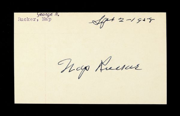 1929 Nap Rucker Brooklyn Dodgers Signed 3" x 5" Index Card (JSA)