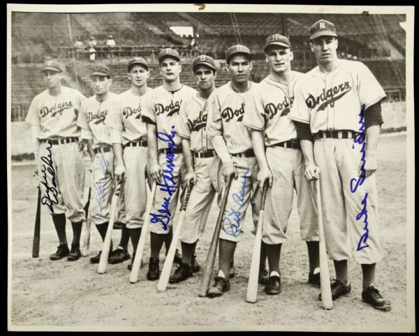 1946 Duke Snider Pete Reiser Carl Furillo Dixie Walker Gene Hermanski Signed 8" x 10" Photo (JSA)