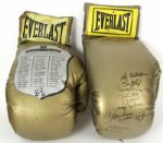 1980s Everlast Signed Oversized Hall of Fame Golden Boxing Gloves w/ 10 Signatures Including Marvelous Marvin Hagler, Carmen Basilio, Kid Gavilan & More (JSA)