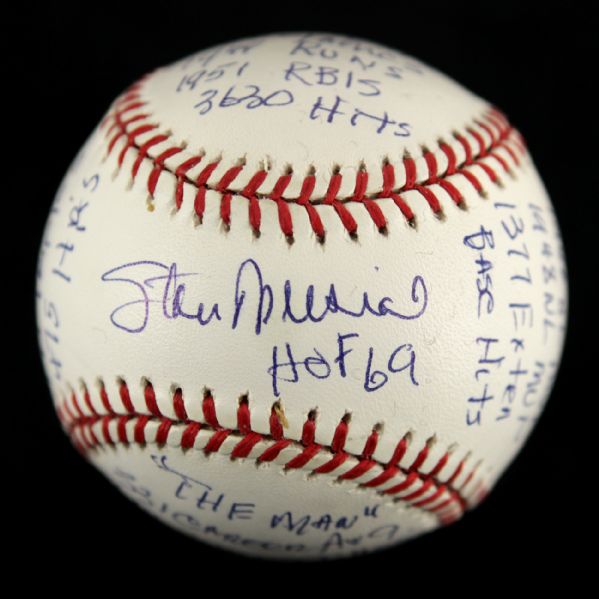 2001 Stan Musial St. Louis Cardinals Single Signed ONL Coleman StatBall (Reggie Jackson COA) 805/1000