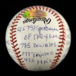 2001 Stan Musial St. Louis Cardinals Single Signed ONL Coleman StatBall (Reggie Jackson COA) 805/1000