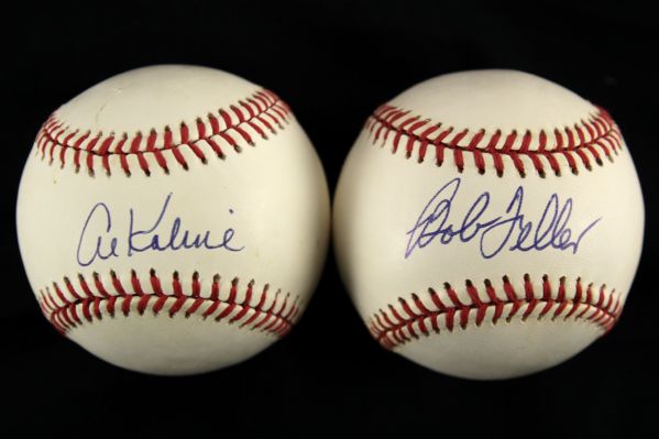 1984-94 Bob Feller Al Kaline Single Signed OAL Brown Baseballs - Lot of 2 (JSA)