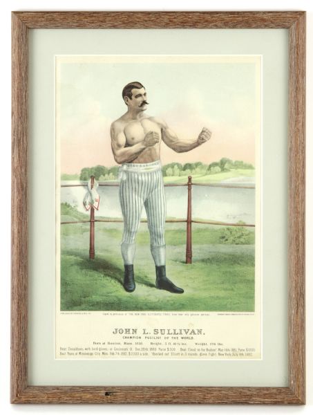 1883 John Sullivan First Gloved Heabvyweight Champion 9.5" x 13" Framed Page