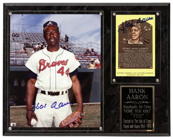 1990s Hank Aaron Atlanta Braves 12" x 15" Display w/ Signed 8" x 10" Photo & HOF Postcard (JSA)