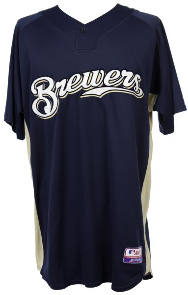 2009 Frank Catalanotto Milwaukee Brewers Batting Practice Jersey (MEARS LOA/MLB Hologram) 