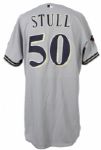 2001 Everett Stull Milwaukee Brewers Team Issued Road Jersey w/ 1 Year Home to Heroes Patch (MEARS LOA)