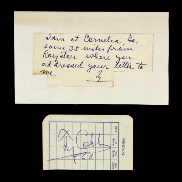 1930s Ty Cobb Detroit Tigers Signed Cut & Note (JSA)