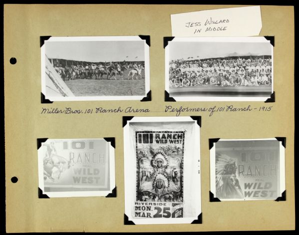 1915 Jess Willard Heavyweight Champion 101 Ranch Wild West Show Scrapbook Pages - Lot of 2 w/ 13 Original Photos in Total