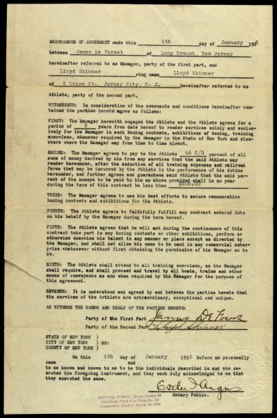 1925 James DeForest James Skinner Signed Representation Contract 