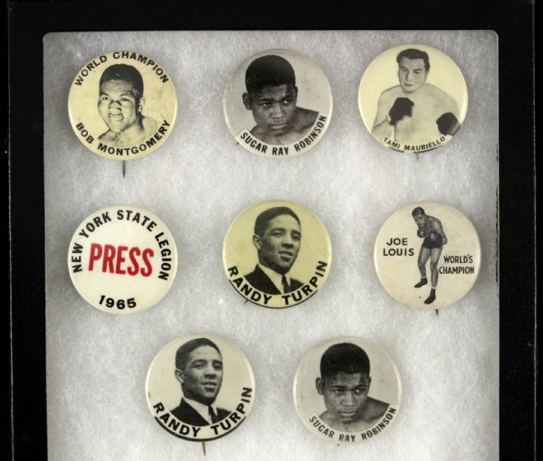 1940s-60s Boxing 1.75" Pinback Button Collection - Lot of 8 w/ Sugar Ray Robinson, Joe Louis & More