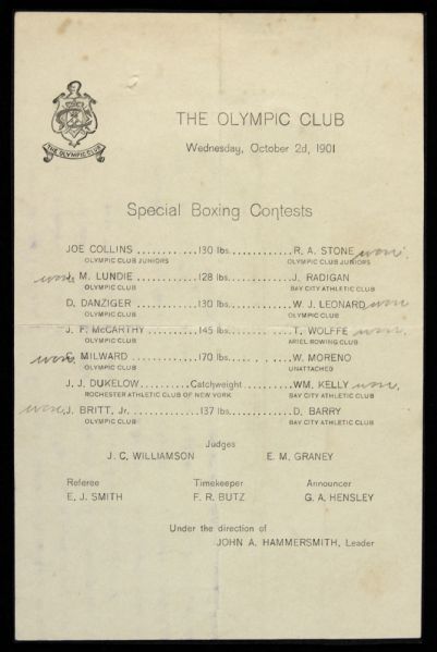 1901 The Olympic Club Boxing Program