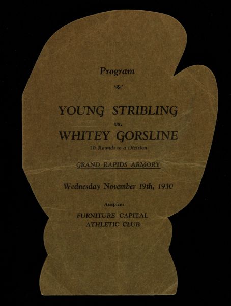 1930 Young Stribling vs. Whitey Gorsline Grand Rapids Armory Fight Program