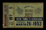 1953 New York vs. Chicago Inter City Golden Gloves Tournament Chicago Stadium Ticket Stub 