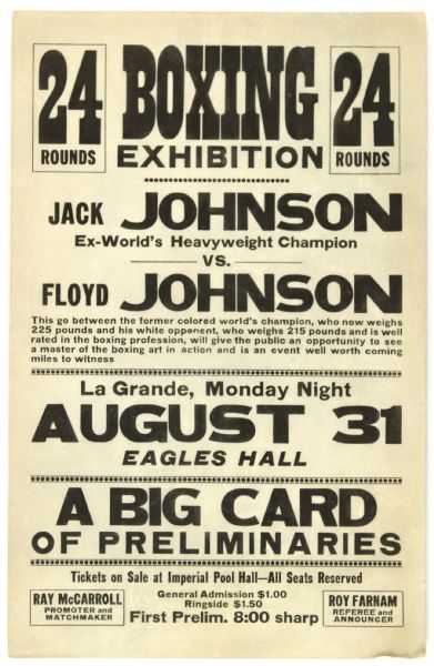 1897-1945 Jack Johnson vs. Floyd Johnson Exhibition 14" x 22"  Poster