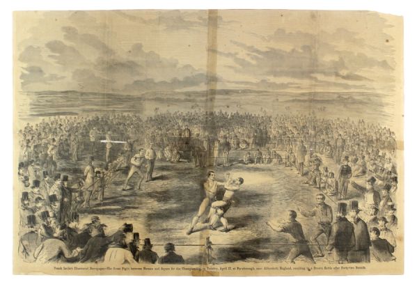 1860 "21 x 30" Frank Lelies Illustrated Newspaper Four Sheet Fight Poster between Heenan Sayers