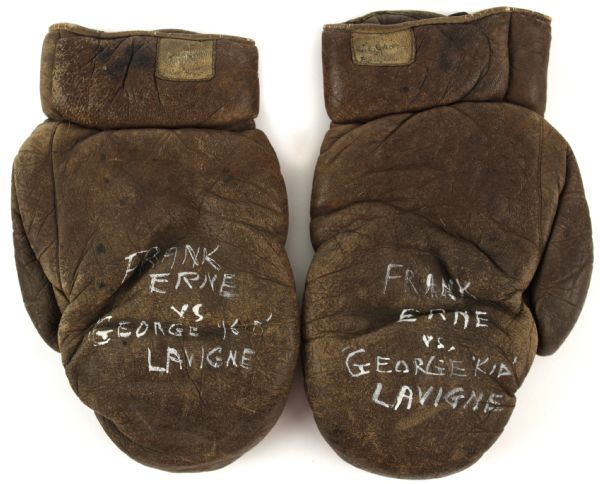 1899 Frank Erne vs. Kid Lavigne Light Heavyweight Bout Fight Worn Gloves (MEARS LOA)