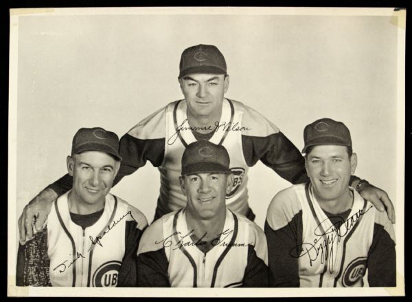 1941 Jimmie Wilson Dizzy Dean Charlie Grimm Dick Spalding Chicago Cubs Facsimile Signed 7" x 9" Photo 