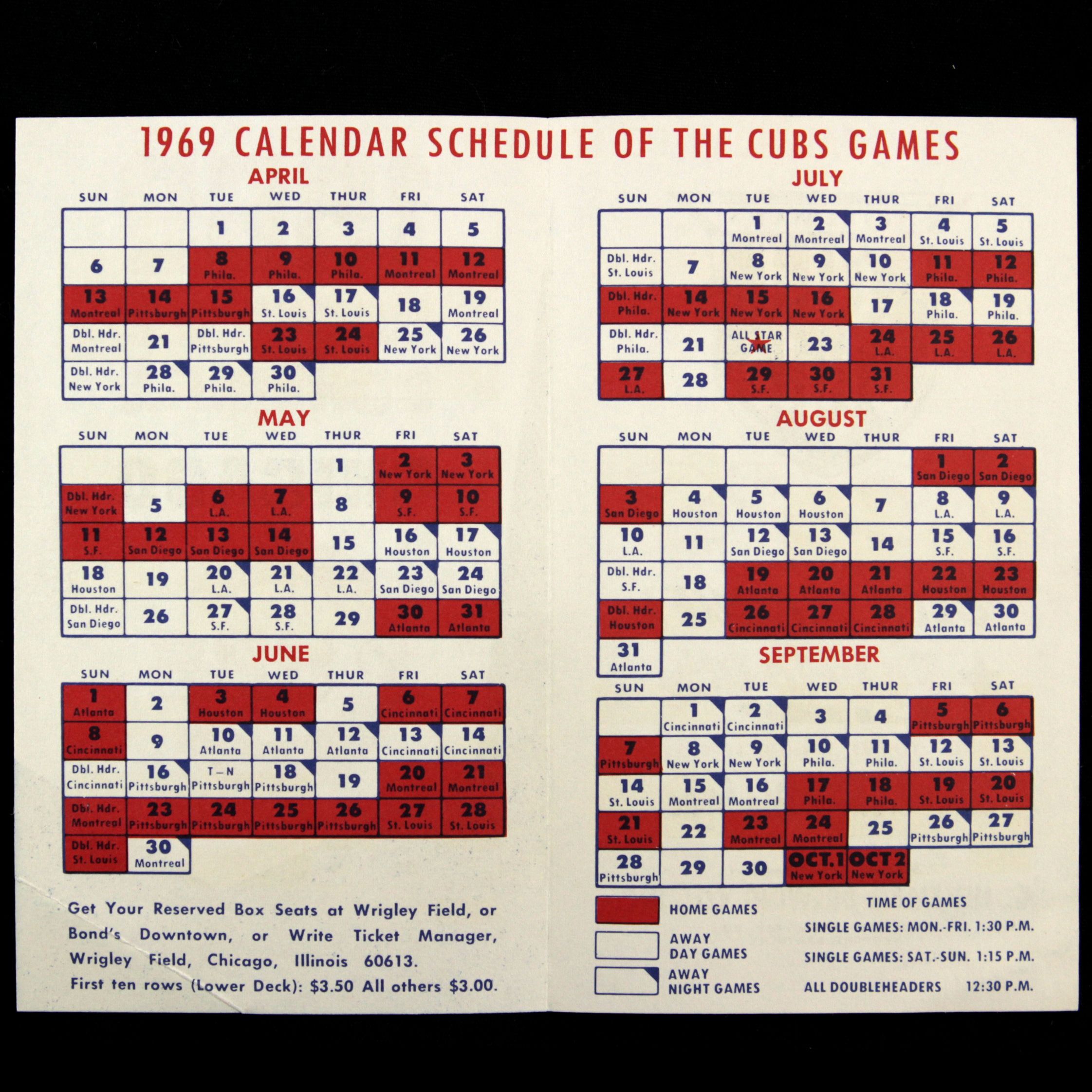 Lot Detail - 1969 Chicago Cubs 3" x 5" Old Style Pocket Schedule