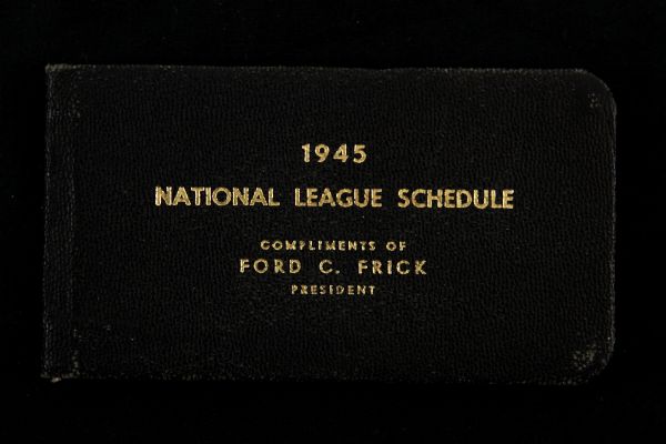 1945 Phil Cavarretta Chicago Cubs Signed  National League Pocket Schedule (JSA)