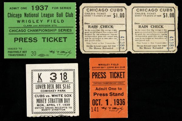 1936-39 Chicago Cubs Chicago White Sox Chicago Championship Series Ticket Stub Collection - Lot of 5